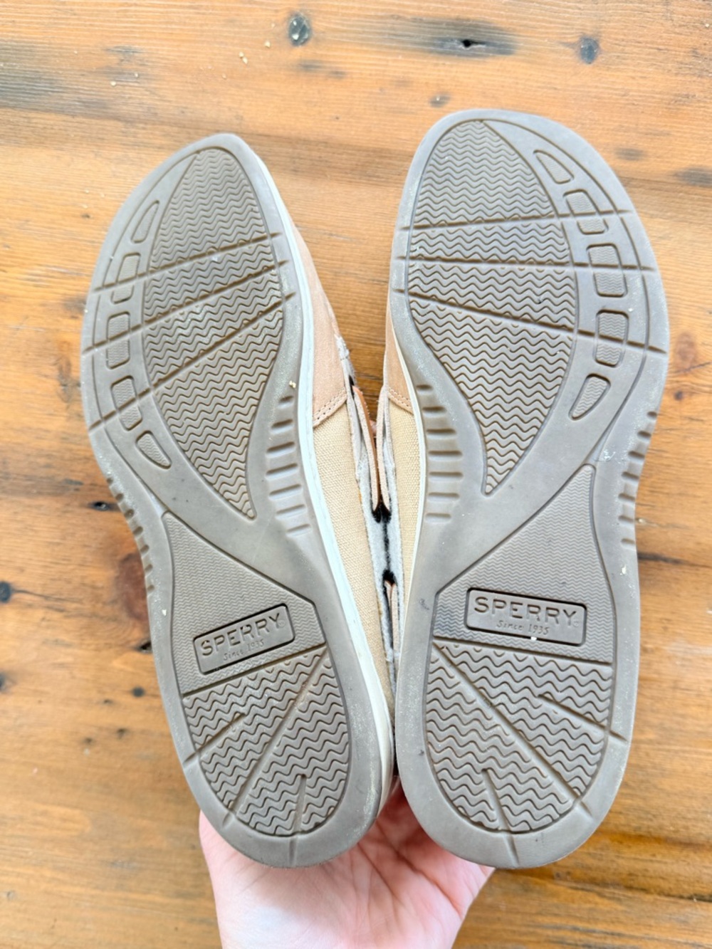 Sperry Top-Sider Women’s Boat Shoes Tan Leather Wool Blend Upper Size 8 - Picture 12 of 15